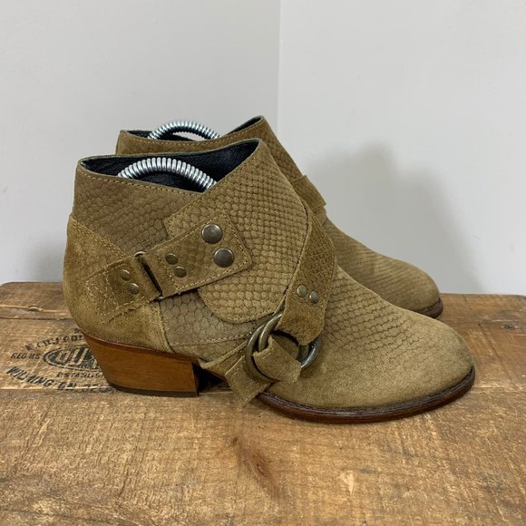 Free People Shoes - Free People Olive Green Suede Buckle Ankle Booties